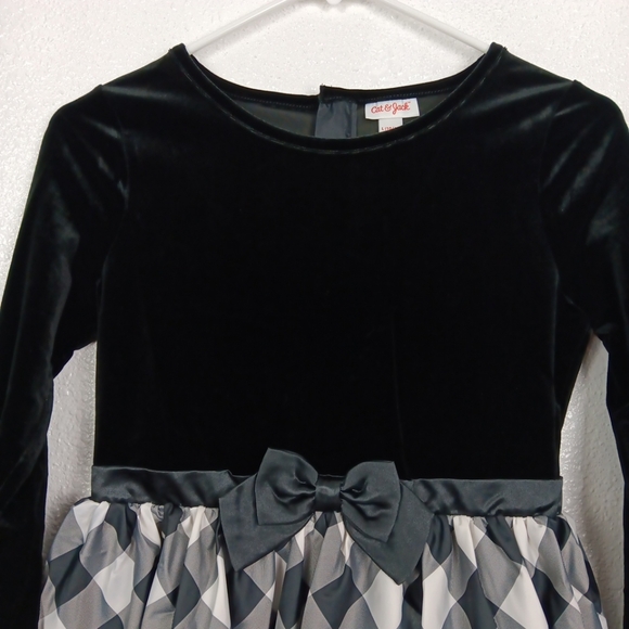 Cat & Jack Dress L (10/12) Black Velvet Plaid Skirt Taffeta Holidays Party L/S - Picture 4 of 12